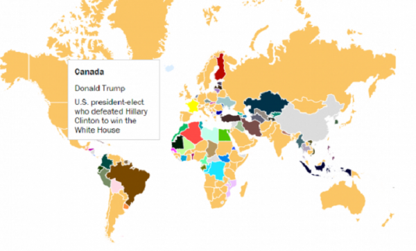 Time опубликовало карту с наиболее популярными людьми в поиске Google