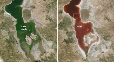В Иране зеленое озеро Урмия превратилось в красное